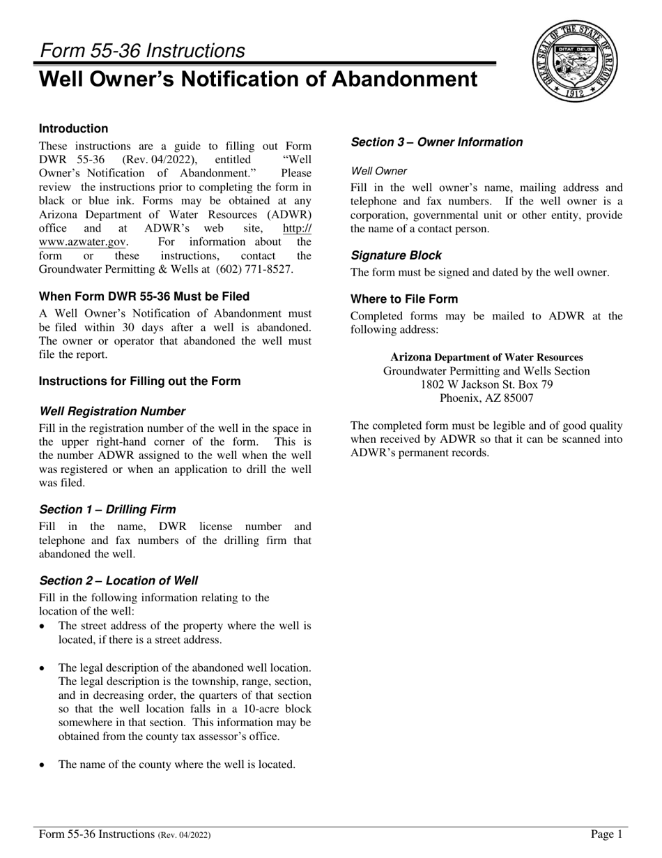 Download Instructions for Form DWR5536 Well Owner's Notification of