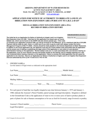 Form 45-437 Application for Notice of Authority to Irrigate Land in an Irrigation Non-expansion Area Pursuant to a.r.s. 45-437 - Douglas Irrigation Non-expansion Area (Ina) - Arizona