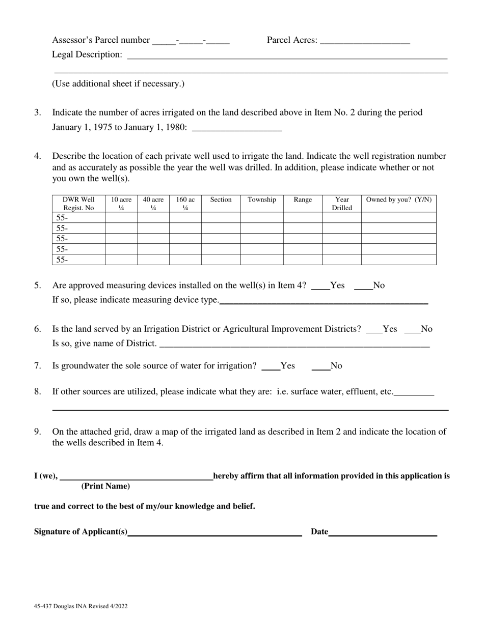Form 45-437 Application for Notice of Authority to Irrigate Land in an Irrigation Non-expansion Area Pursuant to a.r.s. 45-437 - Douglas Irrigation Non-expansion Area (Ina) - Arizona, Page 2