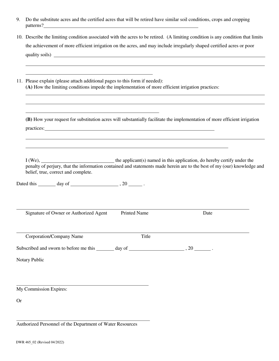 Form DWR465_02 Application to Substitute Irrigation Acres Due to Limiting Condition in an Active Management Area Pursuant to a.r.s. 45-465.02 - Arizona, Page 2