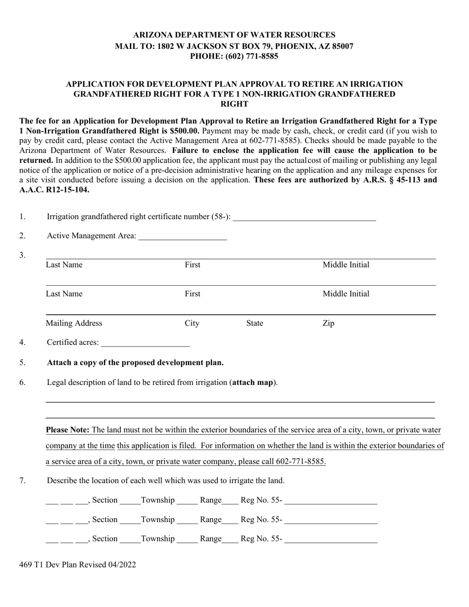 Application for Development Plan Approval to Retire an Irrigation Grandfathered Right for a Type 1 Non-irrigation Grandfathered Right - Arizona, Page 1