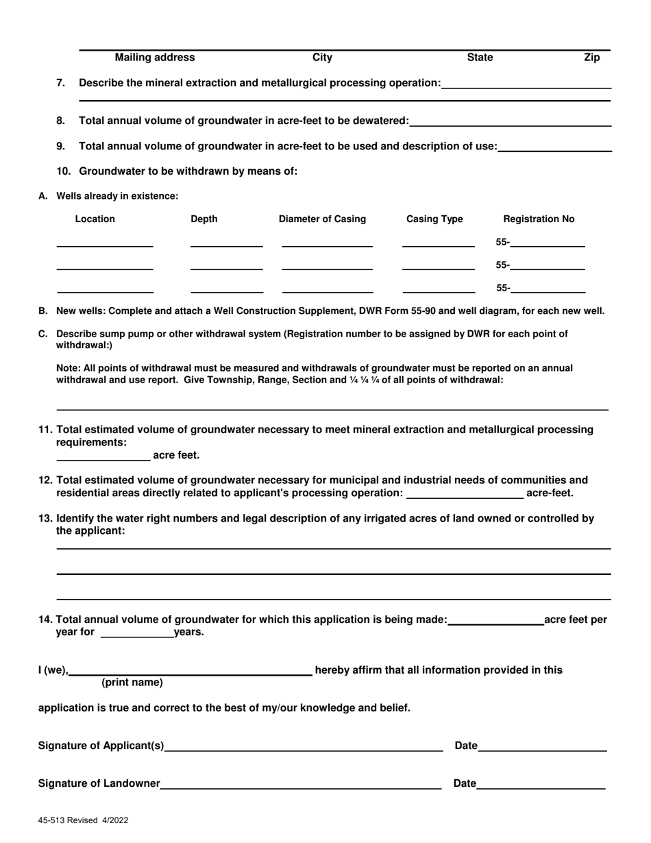 Form 45-513 Download Printable PDF or Fill Online Application for ...