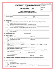Statement of Claimant Form for Domestic Use - Lower Gila River Watershed - Arizona