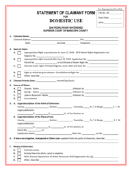 Statement of Claimant Form for Domestic Use - San Pedro River Watershed - Arizona