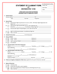 Statement of Claimant Form for Domestic Use - Upper Santa Cruz River Watershed - Arizona