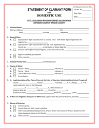Statement of Claimant Form for Domestic Use - Little Colorado River Watershed Adjudication - Arizona
