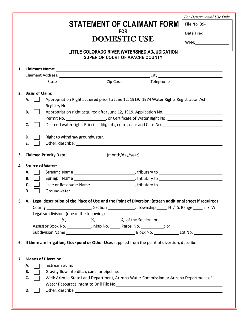 Arizona Statement of Claimant Form for Domestic Use - Little Colorado ...