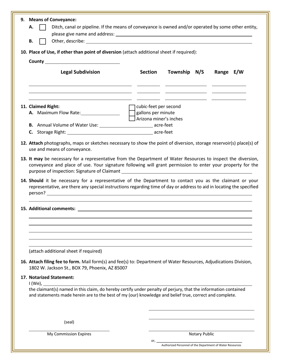 Arizona Statement of Claimant Form for Other Use - Aqua Fria River ...