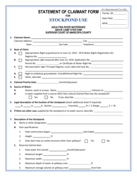 Document preview: Statement of Claimant Form for Stockpond Use - Agua Fria River Watershed - Arizona