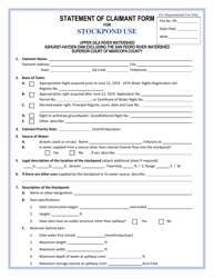 Document preview: Statement of Claimant Form for Stockpond Use - Upper Gila River Watershed - Arizona