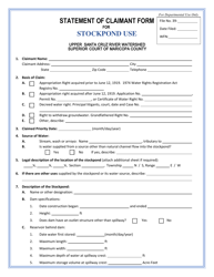 Statement of Claimant Form for Stockpond Use - Uppwer Santa Cruz River Watershed - Arizona