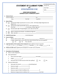 Statement of Claimant Form for Stockpond Use - Verde River Watershed - Arizona