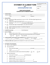 Document preview: Statement of Claimant Form for Stockpond Use - Verde River Watershed - Arizona