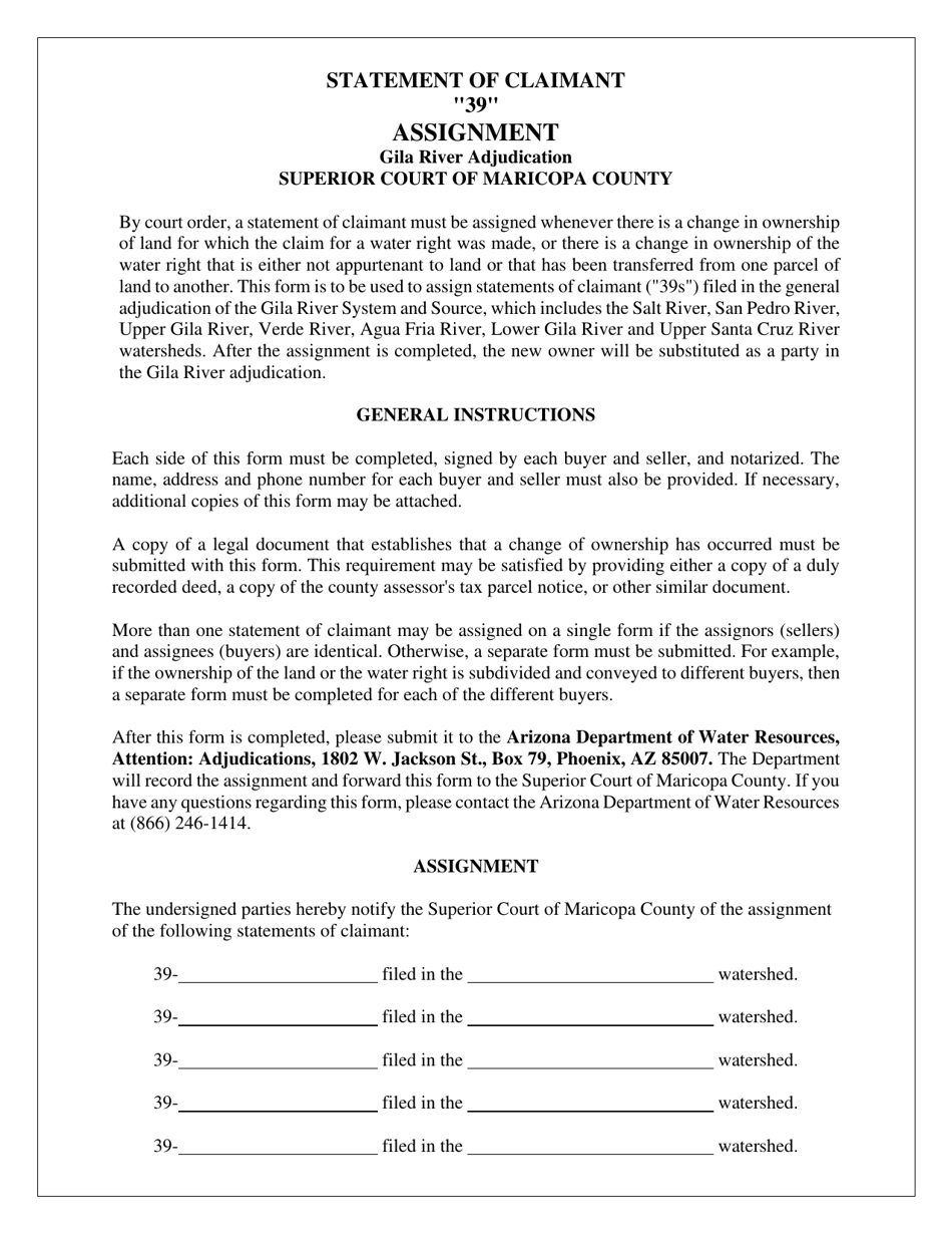 Statement of Claimant Assignment - Gila River Adjudication - Arizona, Page 1