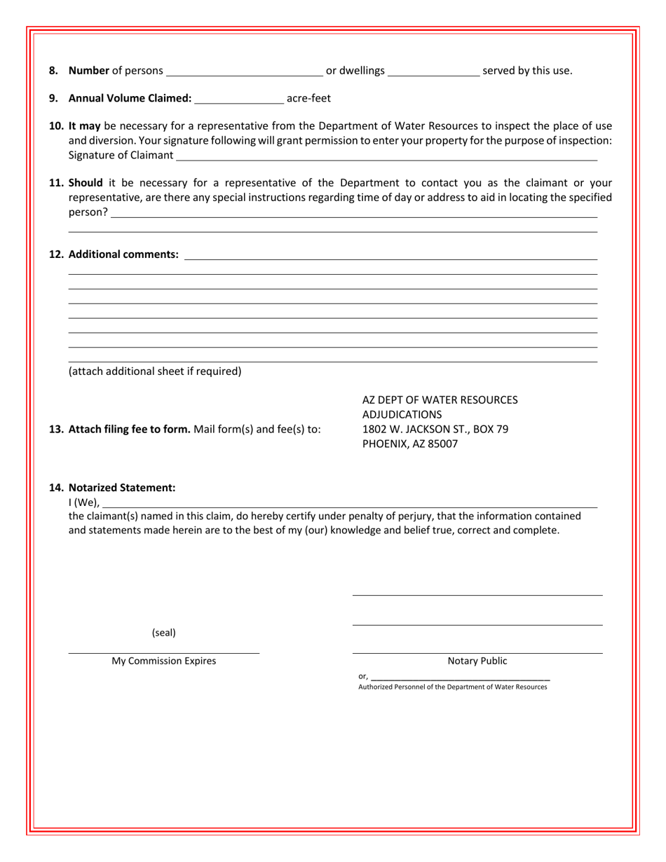 Arizona Statement of Claimant Form for Domestic Use - Amendment - Fill ...