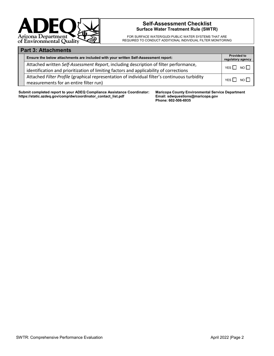 Arizona Self Assessment Checklist Surface Water Treatment Rule Swtr Fill Out Sign Online