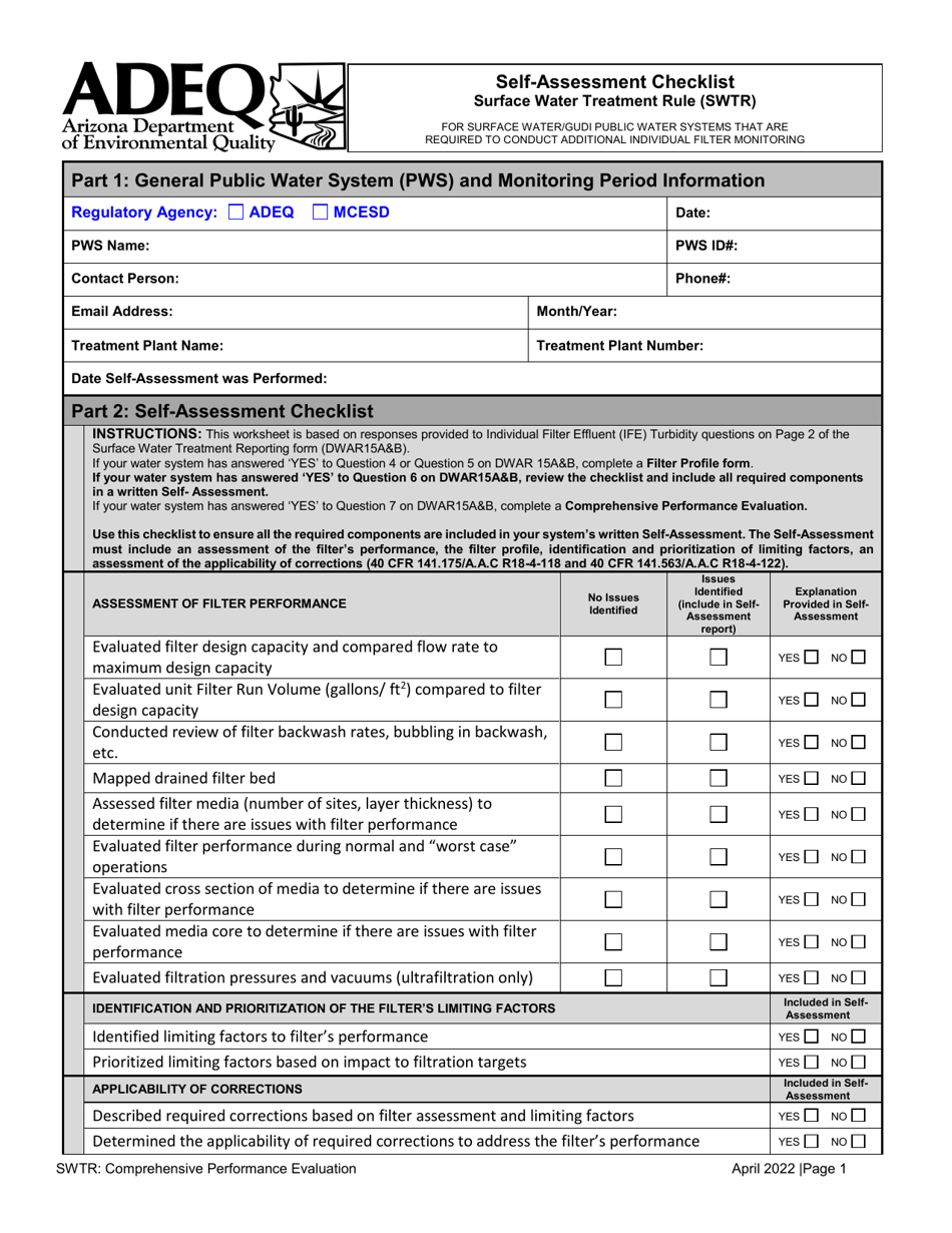 arizona-self-assessment-checklist-surface-water-treatment-rule-swtr