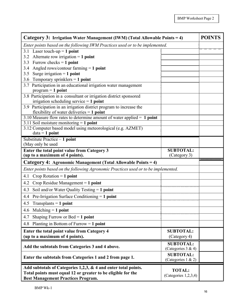 Form BMP AP-1 Phoenix, Pinal and Santa Cruz Amas - Application to Enroll in the Fourth Management Plan Agricultural Best Management Practices (Bmp) Program - Arizona, Page 15