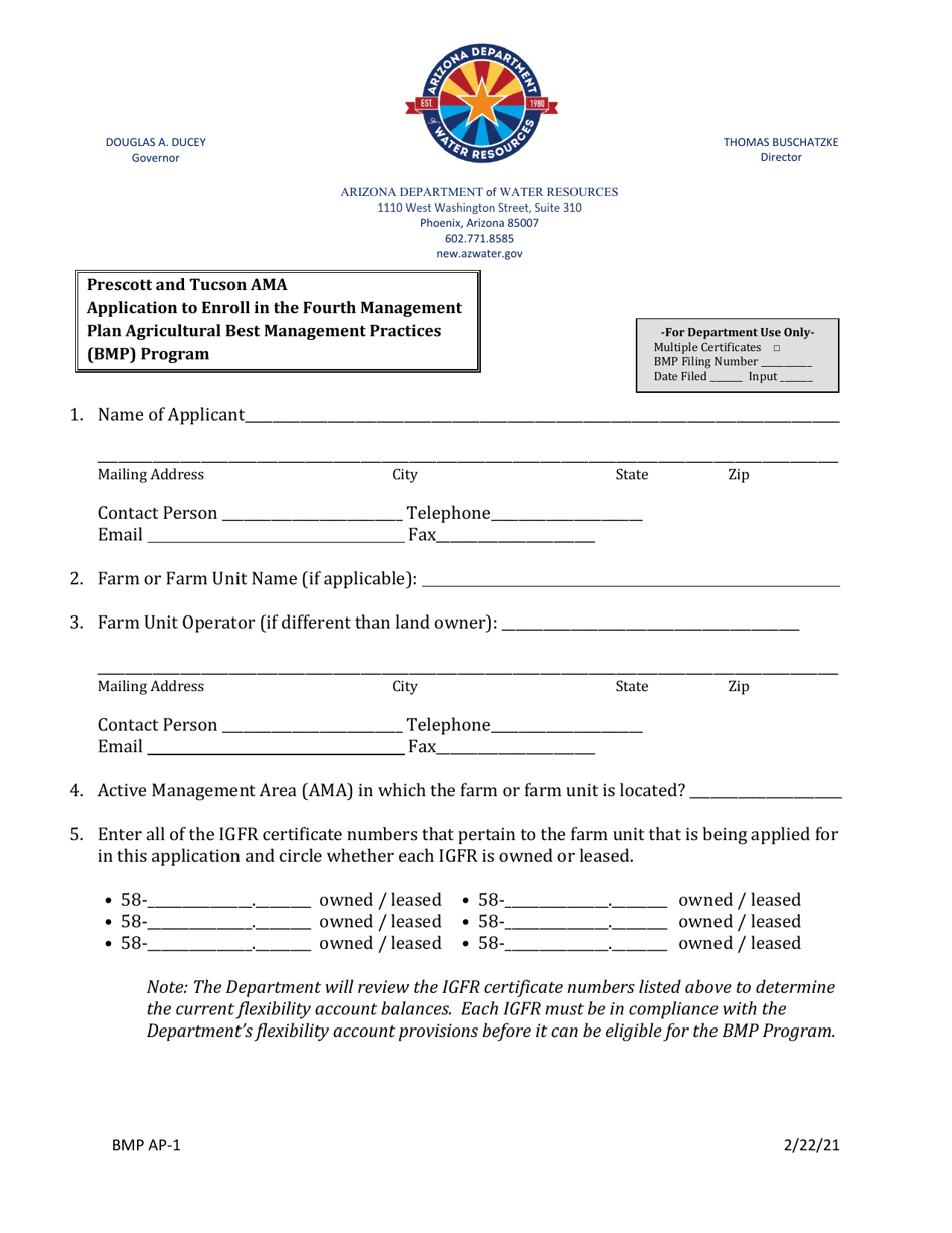 Form BMP AP-1 Prescott and Tucson Ama - Application to Enroll in the Fourth Management Plan Agricultural Best Management Practices (Bmp) Program - Arizona, Page 3