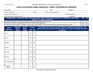 Document preview: Form GCI-1131A Child File Review Form: Indicator 1 Timely Provision of Services - Arizona