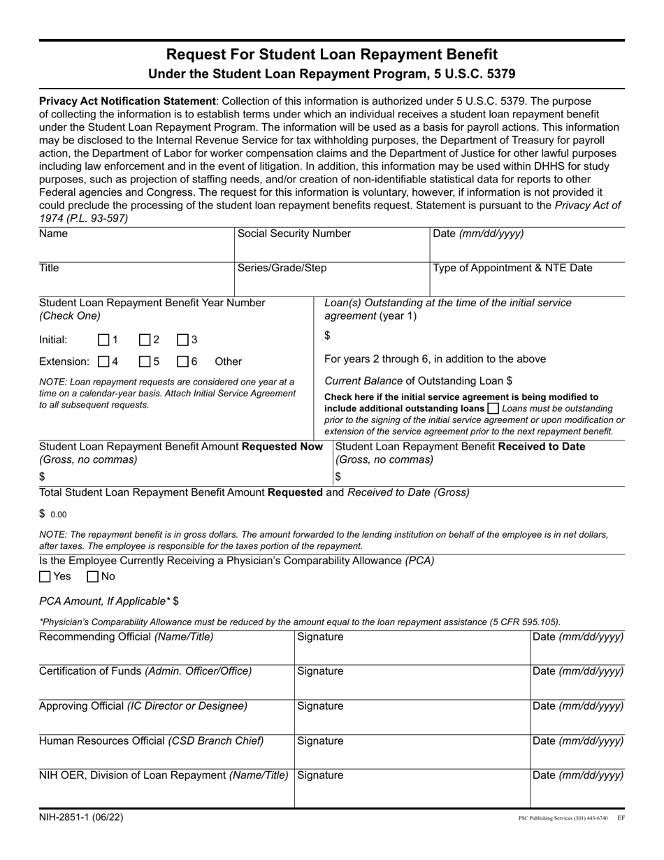 Form NIH-2851-1 Request for Student Loan Repayment Benefit, Page 1