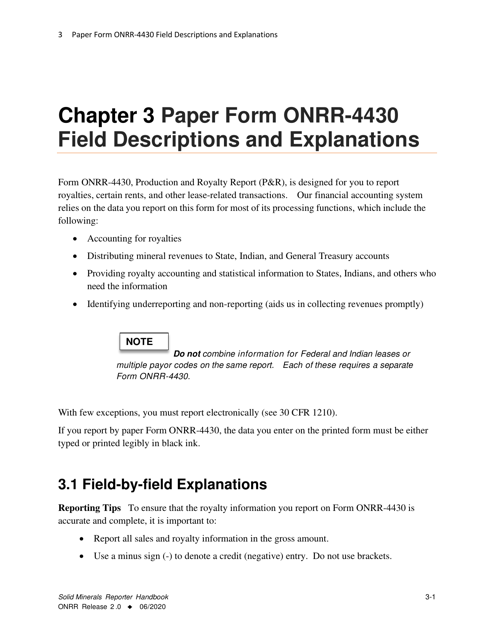 Form ONRR-4430 Solid Minerals Reporter Handbook
