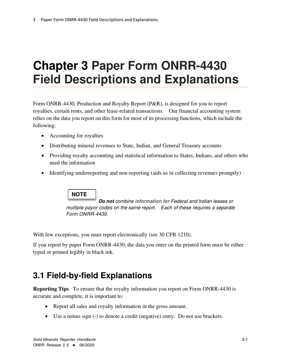 Form ONRR-4430 Solid Minerals Reporter Handbook, Page 1