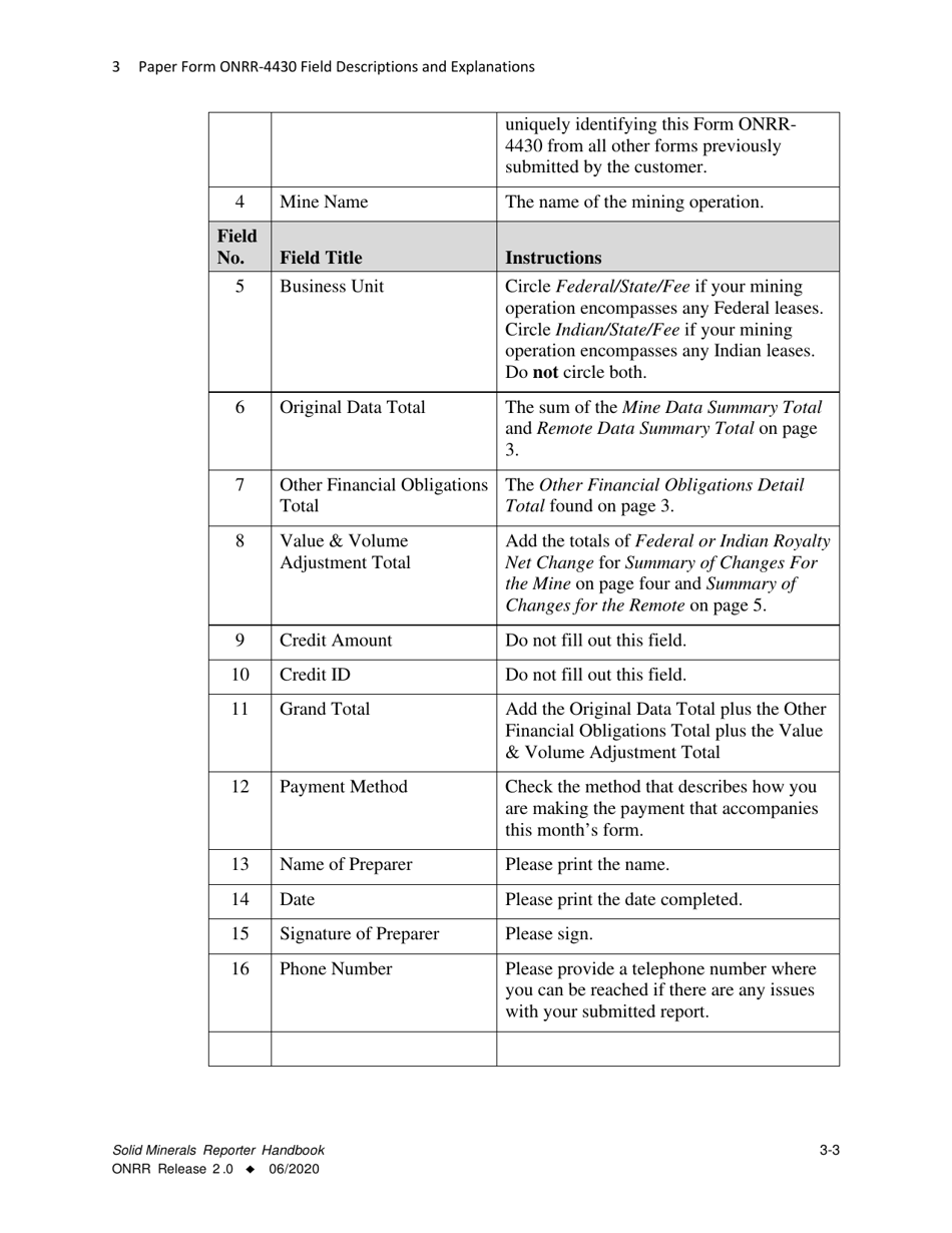 Form ONRR-4430 Solid Minerals Reporter Handbook, Page 3