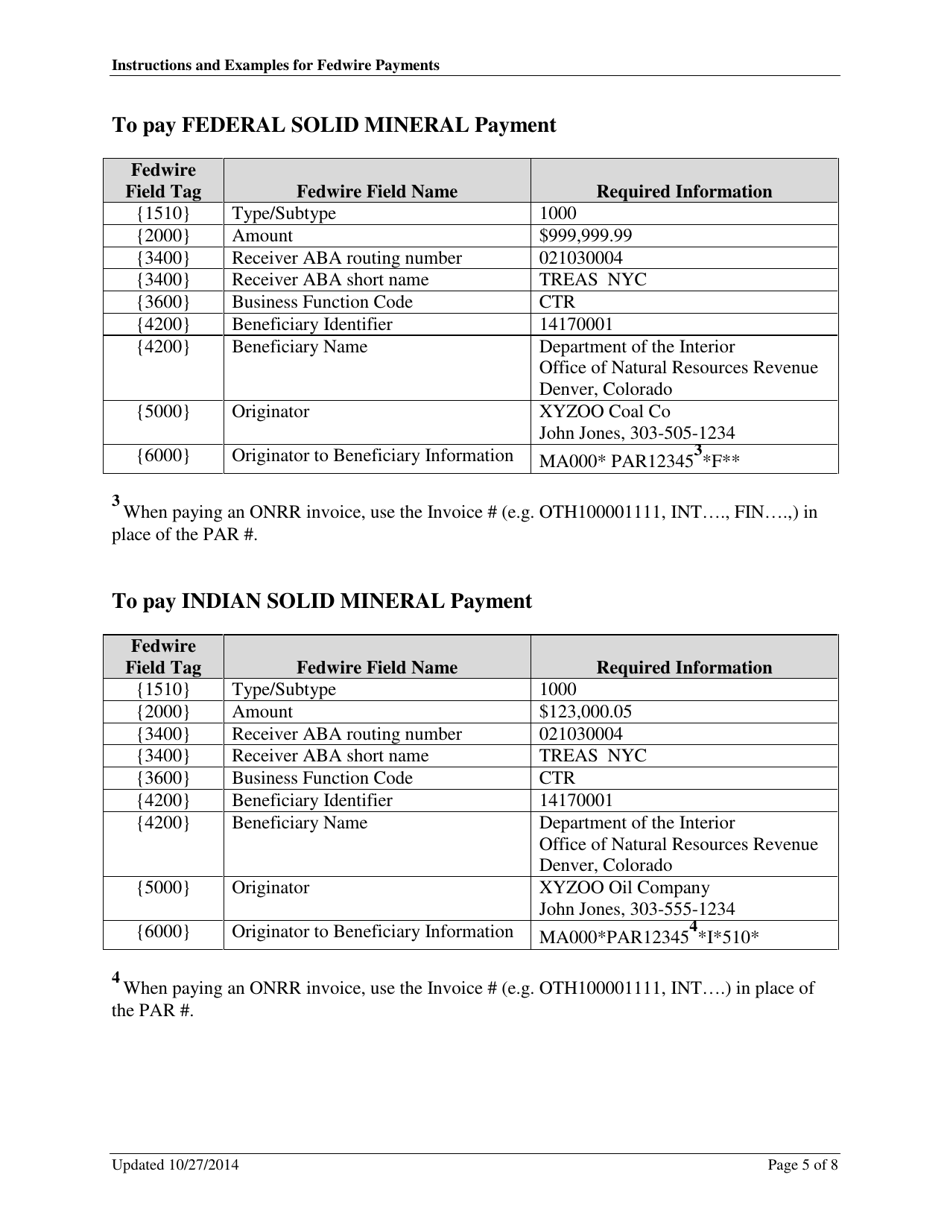 Instructions and Examples for Fedwire Payments, Page 5