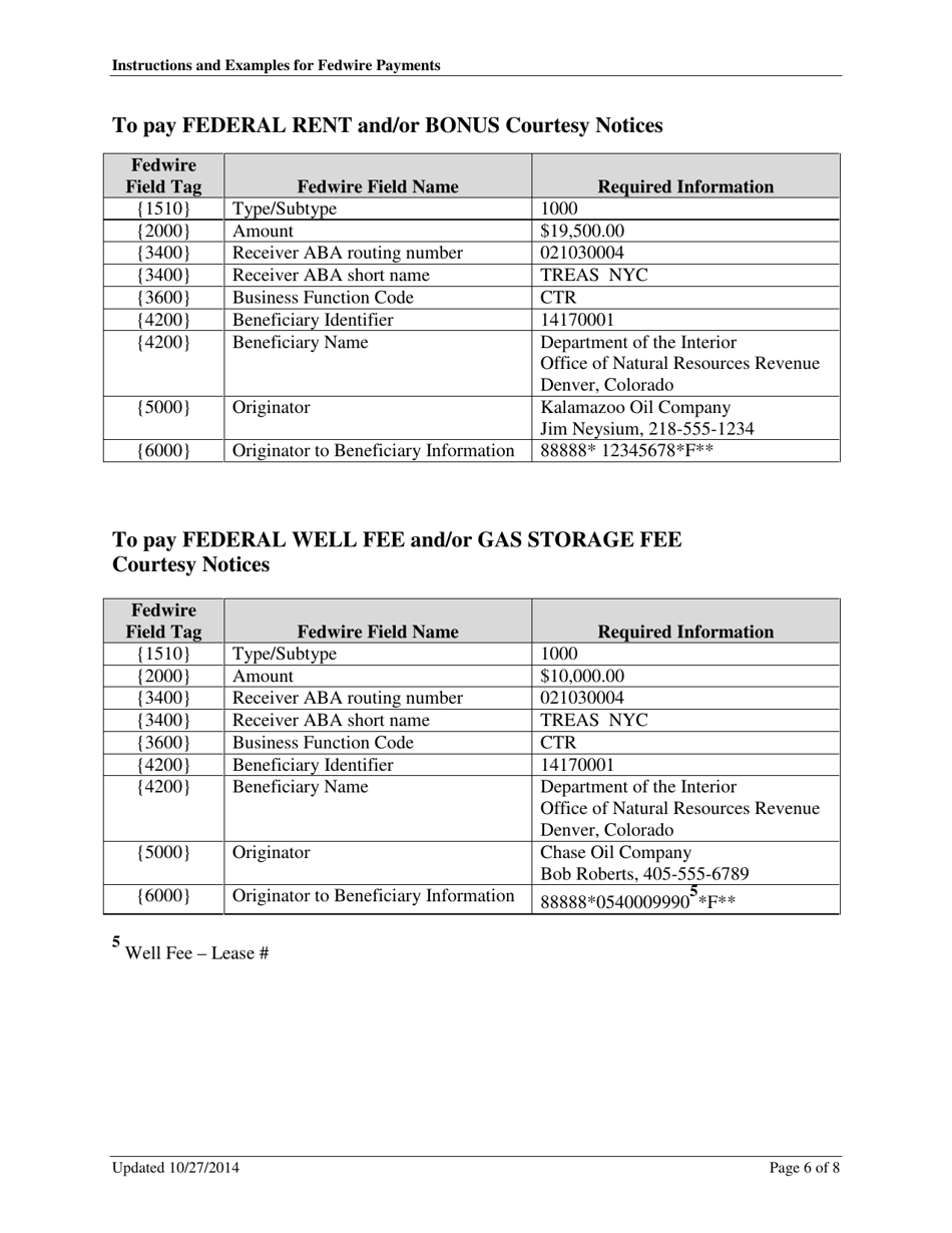 Instructions and Examples for Fedwire Payments, Page 6