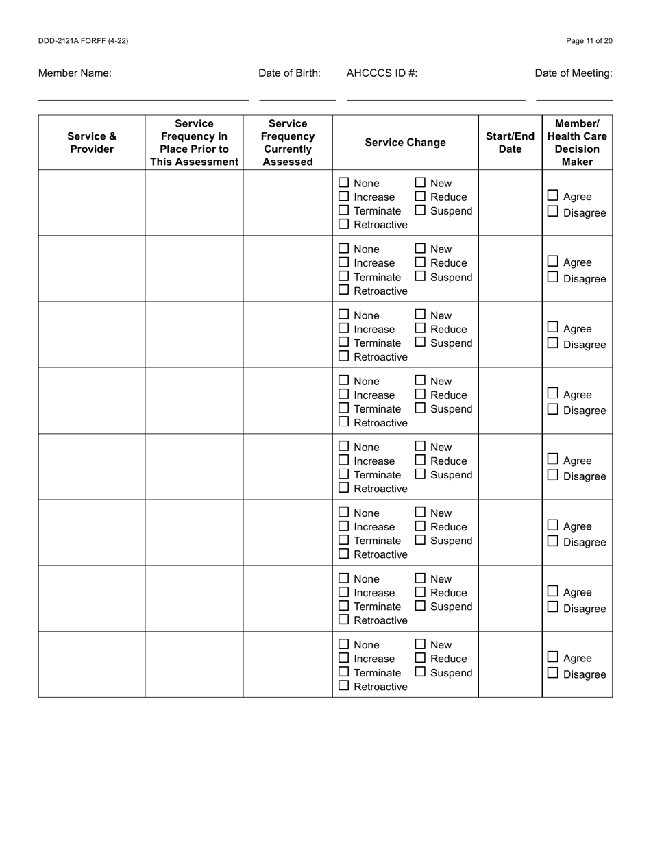 Form DDD-2121A Person-Centered Service Plan Supplement to the Individualized Family Service Plan - Arizona, Page 11