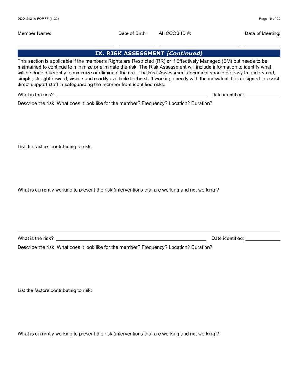 Form DDD-2121A Person-Centered Service Plan Supplement to the Individualized Family Service Plan - Arizona, Page 16