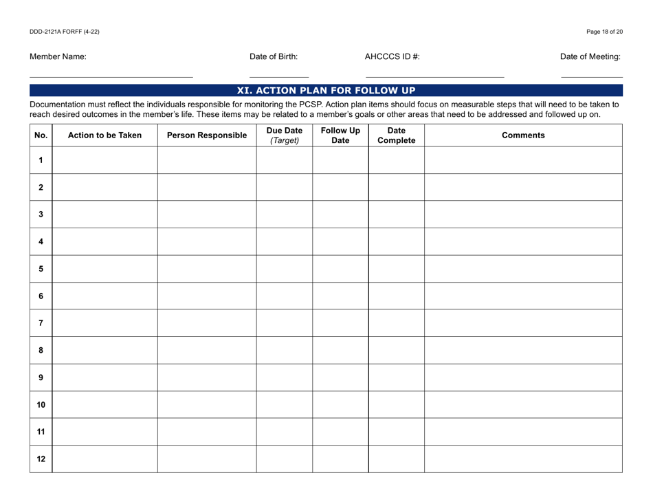 Form DDD-2121A Person-Centered Service Plan Supplement to the Individualized Family Service Plan - Arizona, Page 18