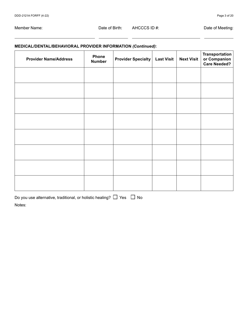 Form DDD-2121A Person-Centered Service Plan Supplement to the Individualized Family Service Plan - Arizona, Page 3