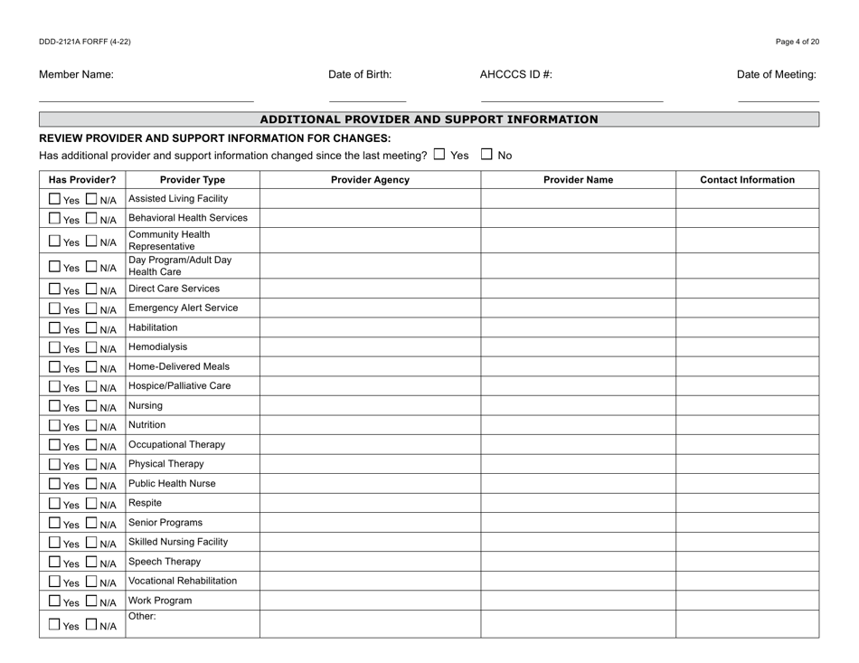 Form DDD-2121A Person-Centered Service Plan Supplement to the Individualized Family Service Plan - Arizona, Page 4