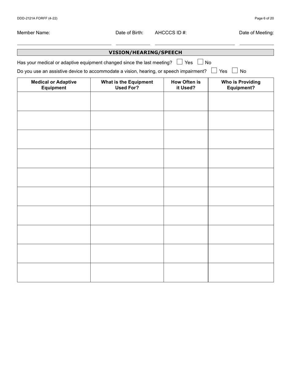 Form DDD-2121A Person-Centered Service Plan Supplement to the Individualized Family Service Plan - Arizona, Page 6