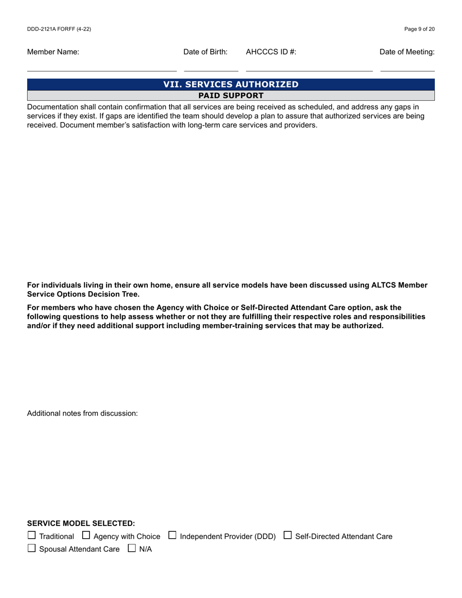 Form DDD-2121A Person-Centered Service Plan Supplement to the Individualized Family Service Plan - Arizona, Page 9