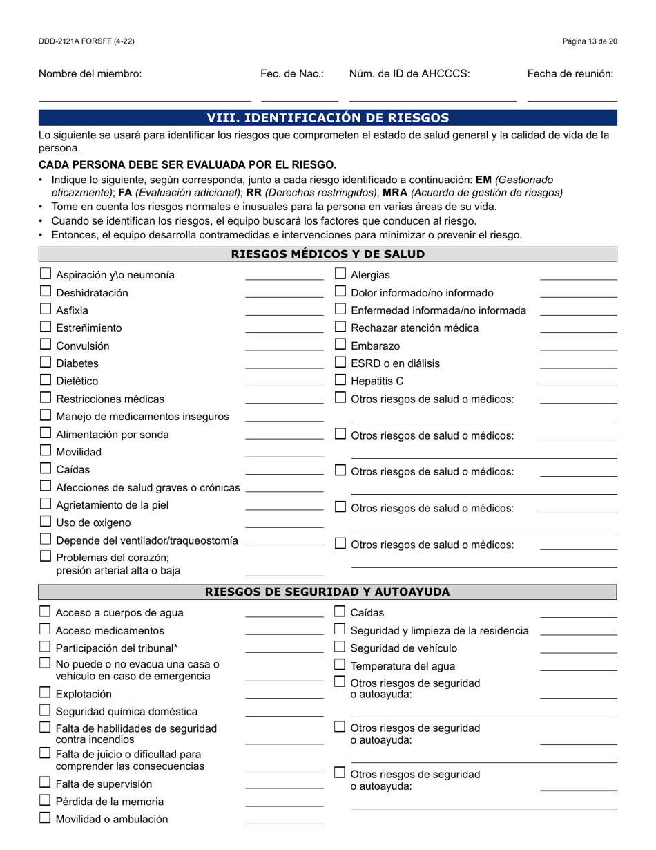 Formulario DDD-2121A-S Suplemento De Plan De Servicio Centrado En La Persona (Pcsp) Para El Plan Individualizado De Servicio Familiar (Ifsp) - Arizona (Spanish), Page 13