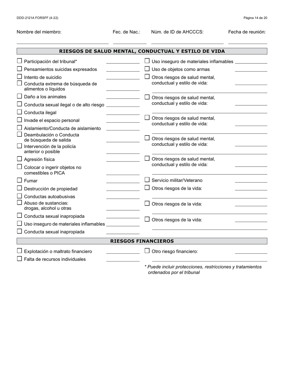 Formulario DDD-2121A-S Suplemento De Plan De Servicio Centrado En La Persona (Pcsp) Para El Plan Individualizado De Servicio Familiar (Ifsp) - Arizona (Spanish), Page 14