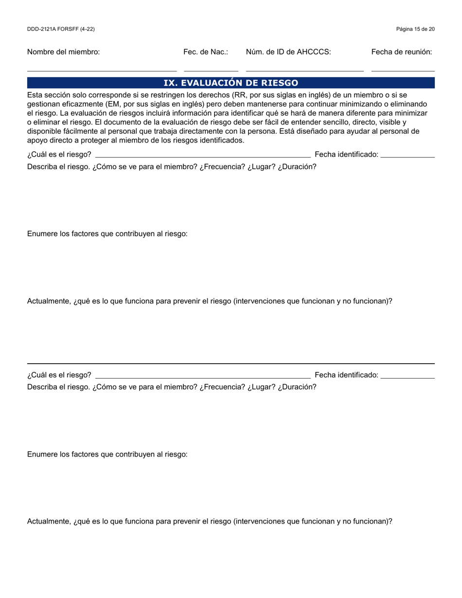 Formulario DDD-2121A-S Suplemento De Plan De Servicio Centrado En La Persona (Pcsp) Para El Plan Individualizado De Servicio Familiar (Ifsp) - Arizona (Spanish), Page 15