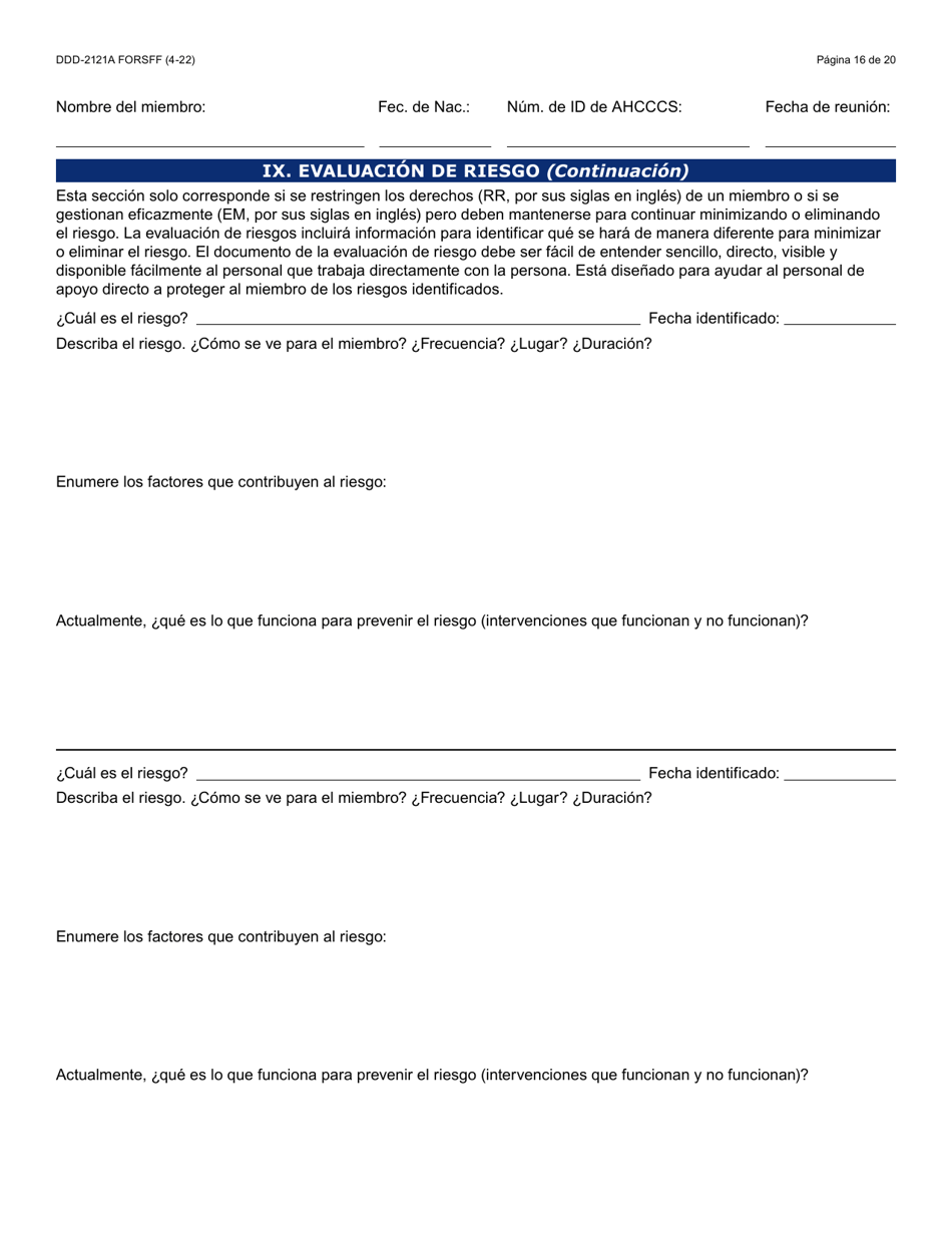 Formulario DDD-2121A-S Suplemento De Plan De Servicio Centrado En La Persona (Pcsp) Para El Plan Individualizado De Servicio Familiar (Ifsp) - Arizona (Spanish), Page 16