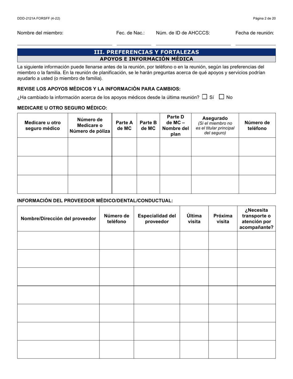 Formulario DDD-2121A-S Suplemento De Plan De Servicio Centrado En La Persona (Pcsp) Para El Plan Individualizado De Servicio Familiar (Ifsp) - Arizona (Spanish), Page 2