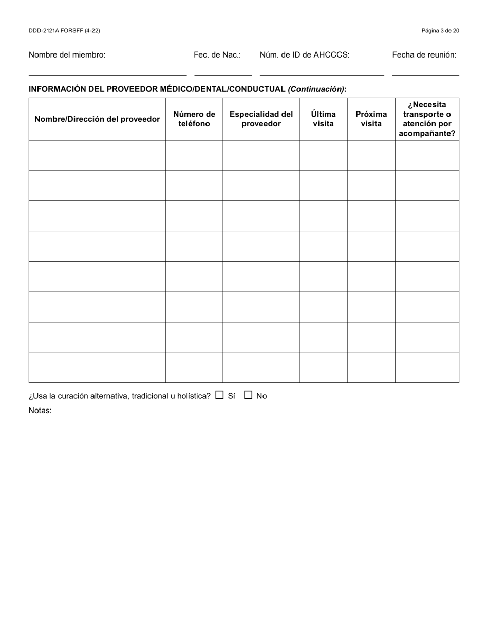Formulario DDD-2121A-S Suplemento De Plan De Servicio Centrado En La Persona (Pcsp) Para El Plan Individualizado De Servicio Familiar (Ifsp) - Arizona (Spanish), Page 3