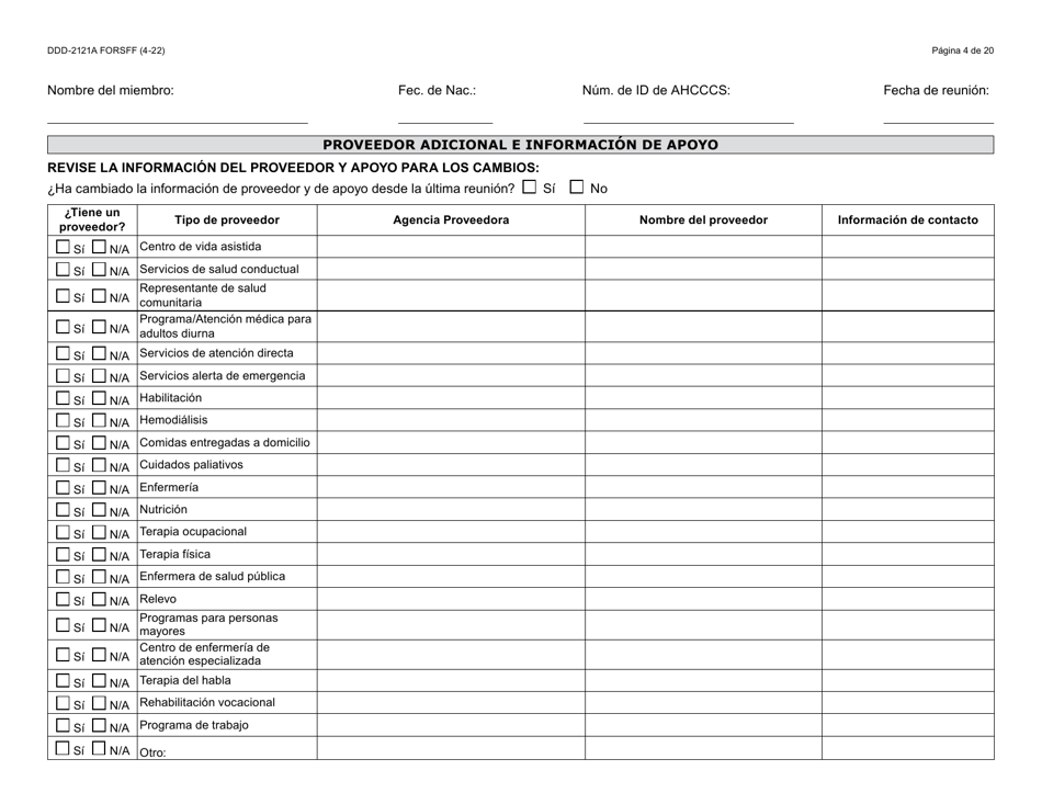 Formulario DDD-2121A-S Suplemento De Plan De Servicio Centrado En La Persona (Pcsp) Para El Plan Individualizado De Servicio Familiar (Ifsp) - Arizona (Spanish), Page 4