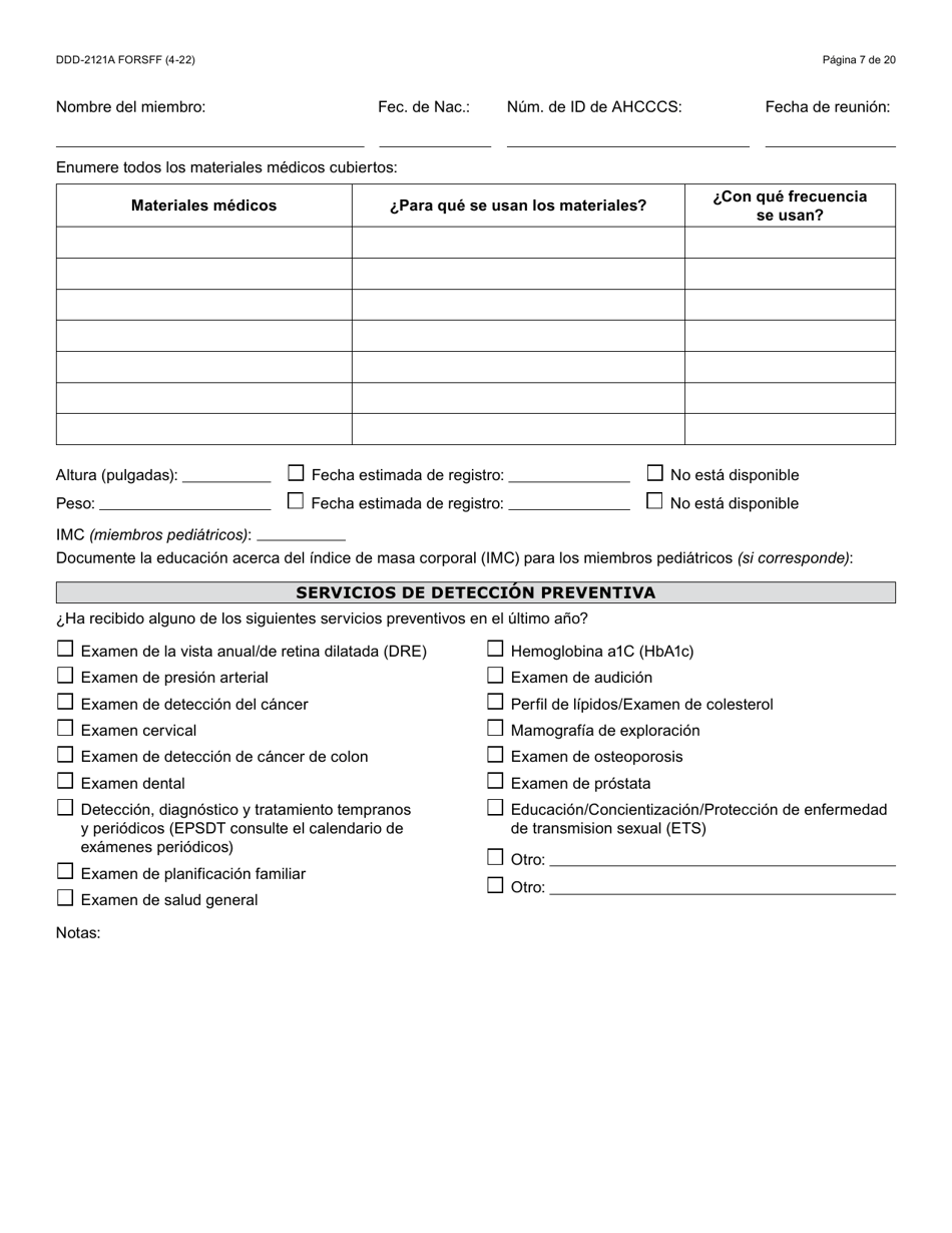 Formulario DDD-2121A-S Suplemento De Plan De Servicio Centrado En La Persona (Pcsp) Para El Plan Individualizado De Servicio Familiar (Ifsp) - Arizona (Spanish), Page 7