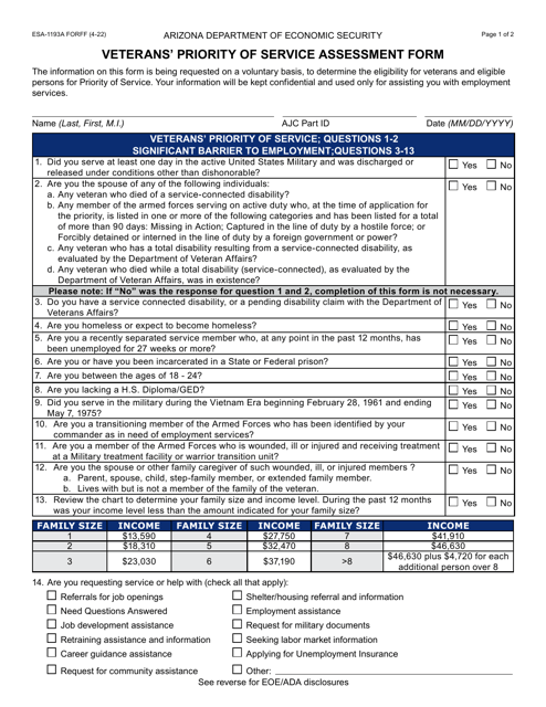 Form ESA-1193A  Printable Pdf