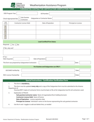Document preview: Subgrantee/Contractor Certification Verification Form - Weatherization Assistance Program - Arizona