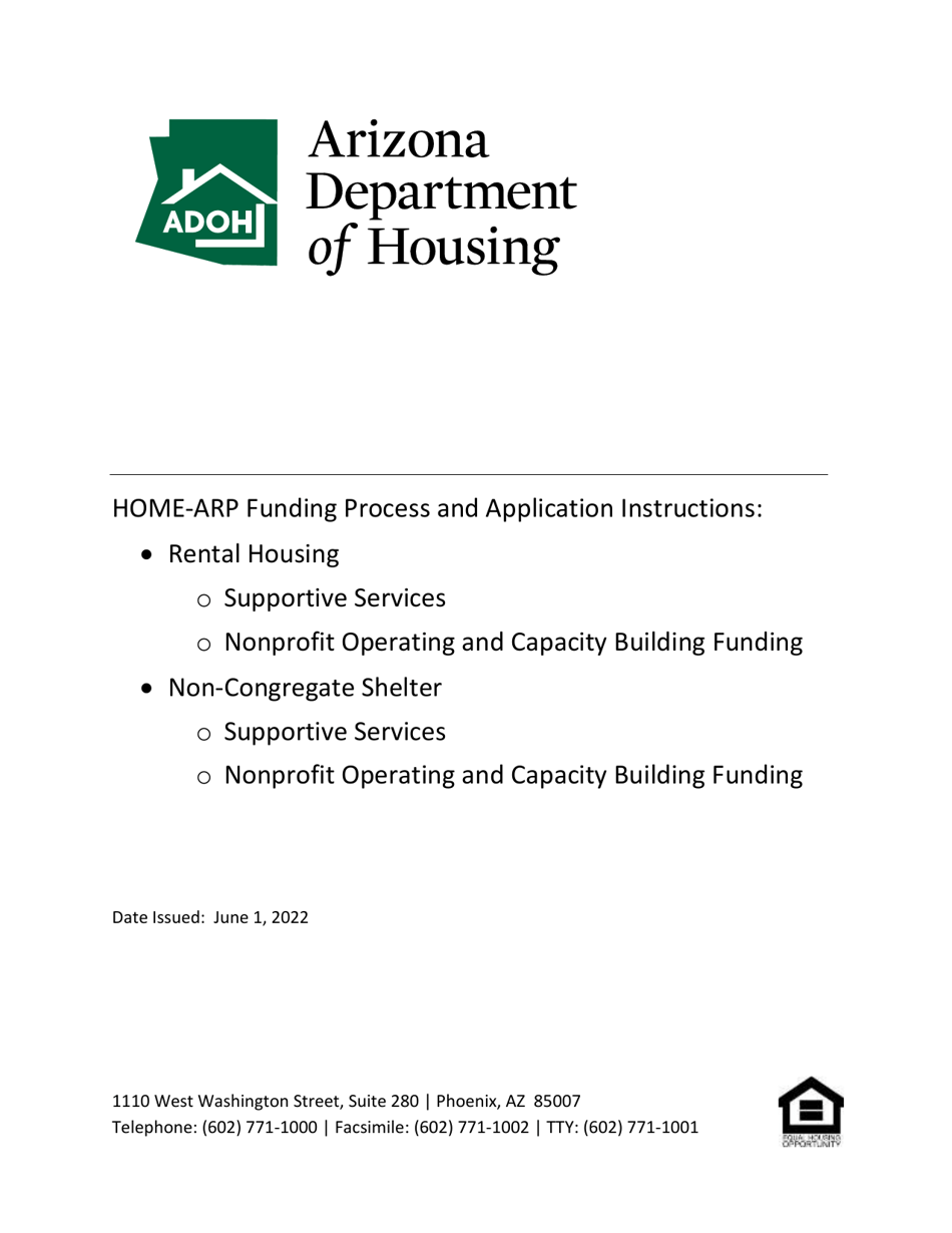 Home-Arp Funding Process and Application Instructions - Arizona, Page 1