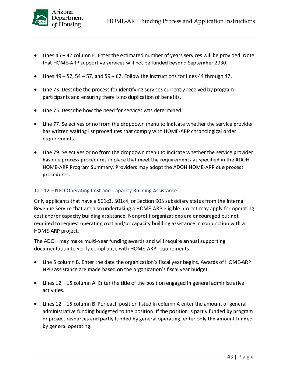 Home-Arp Funding Process and Application Instructions - Arizona, Page 46