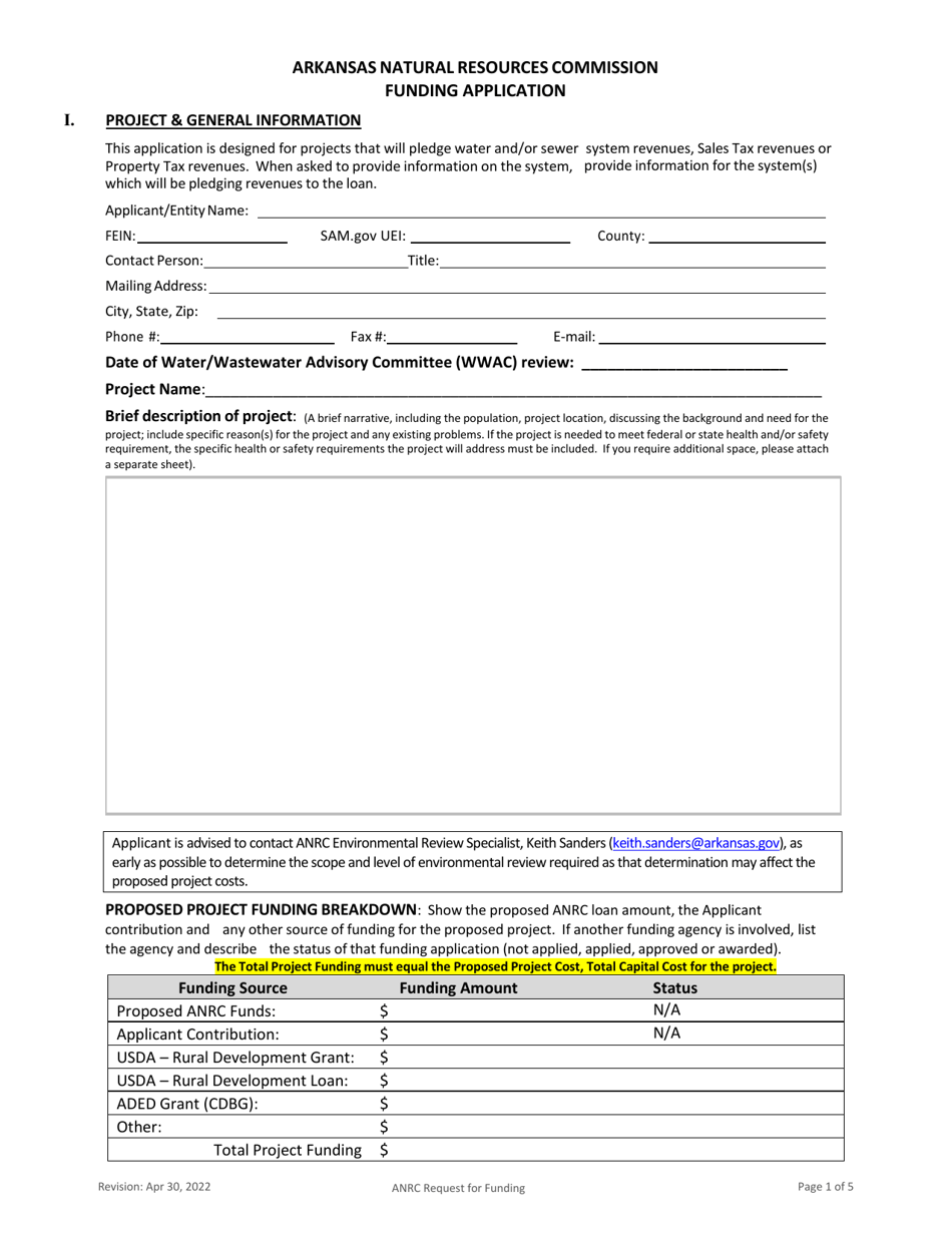 Arkansas Natural Resources Commission Funding Application - Arkansas, Page 1